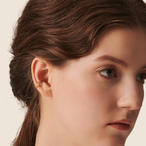 18K Gold Plated 925 Sterling Silver Craft Antique Badge Ear Cuff Earrings for Women | Non-Pierced Clip On Cartilage4