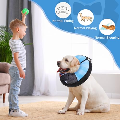 Image of SCENEREAL Dog Cone Alternative After Surgery Donut Collar, Soft Pet Recovery Pillow Collar for Medium Large Dogs, Inflatable Adjustable Neck Collars to Prevent Licking, Black Suit S