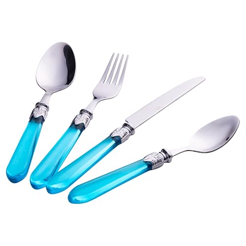 Couverts en acier inoxydable anti-tache faciles à laver avec manche bleu - 3