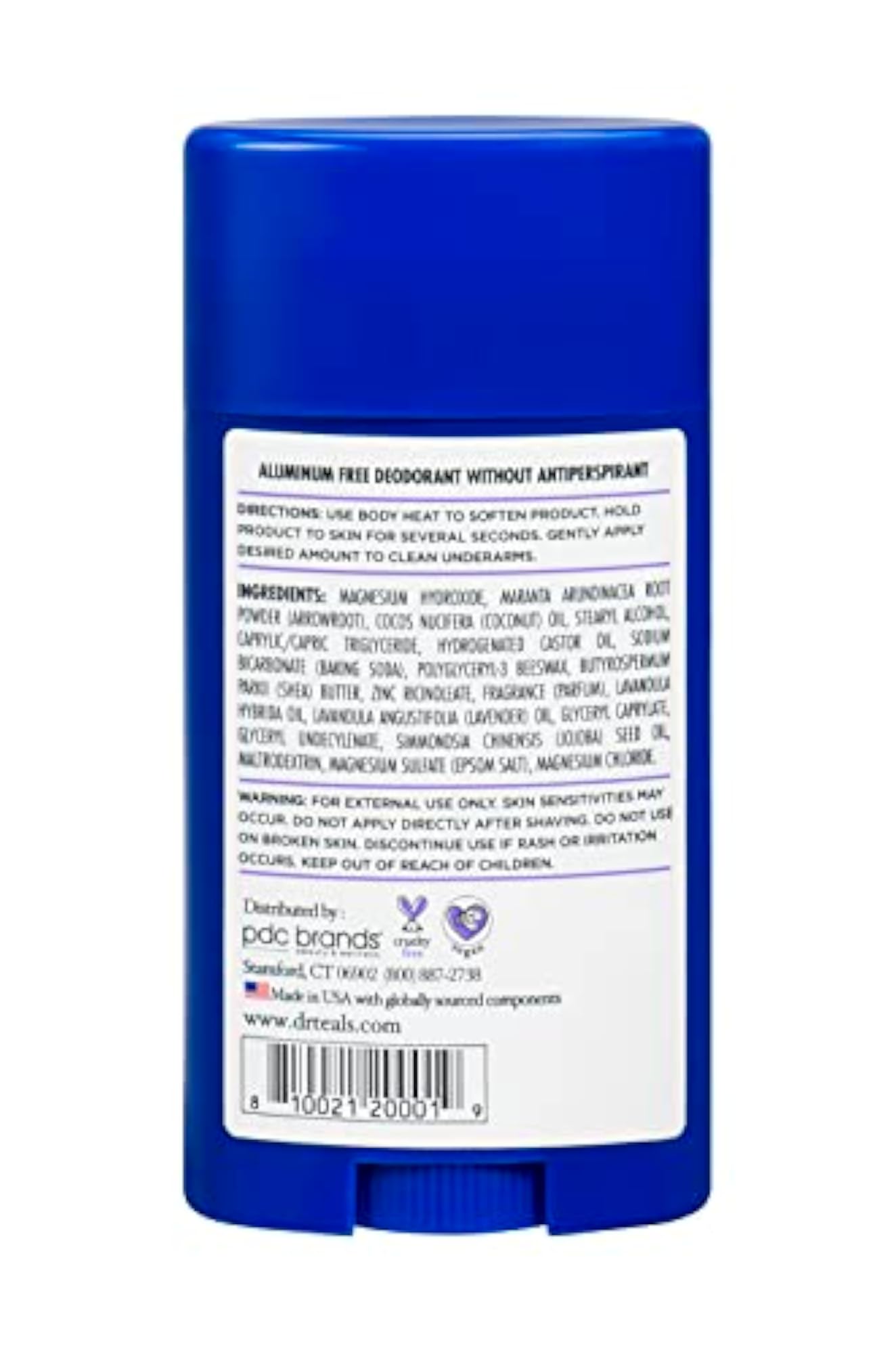 Teal's Aluminum Free Deodorant Stick, Lavender Vanilla & Essential Oils
