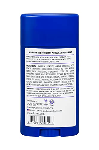 Image of Dr Teal's Aluminum Free Deodorant Stick For Unisex Magnesium + Lavender Vanilla & Essential Oils, 75g | Paraben & Phthalate Free Roll On for Odour Protection & Absorbs Wetness | Pack of 1