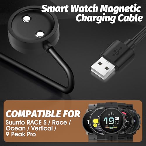 Ermorgen Ladekabel kompatibel mit Sunnto Race S/Race/Ocean/Vertical / 9 Peak Pro-Uhr-1m Kabel mit Magnet - Schwarz