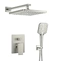 Casta Diva Brushed Nickel Rain Shower Head with handheld Spray Combo, Shower Diverter and Brass Shower Valve Trim Kit, Shower Faucet Set, Square Shower System