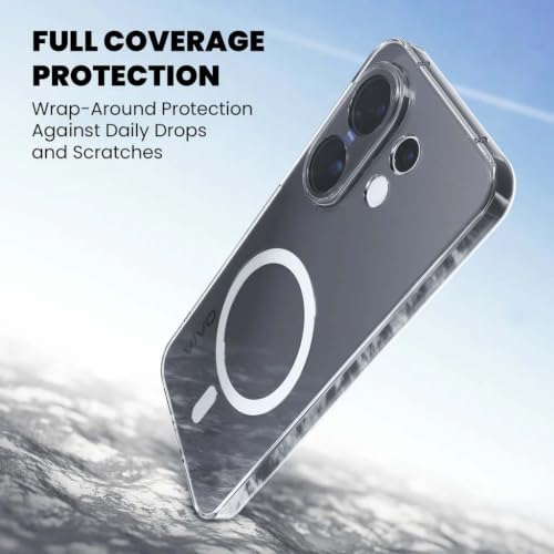 Image of DIZORO Crystal Clear Magnetic Compatible with Vivo V60 5G / Vivo V60e 5G / Vivo T4 Pro 5G Back Cover case with Anti-Yellow (Compatible with Magsafe) Anti-Scratch | Shockproof Transparent Cover