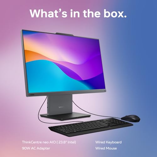 Image of Lenovo ThinkCentre All-in-One Desktop Computer, 23.8 inch FHD Touchscreen Display, 13th Gen Intel i7-13620H, 32GB DDR5 SODIMM, 1TB SSD, Webcam, HDMI, Wired Keyboard & Mouse, Wi-Fi 6, Windows 11 Pro