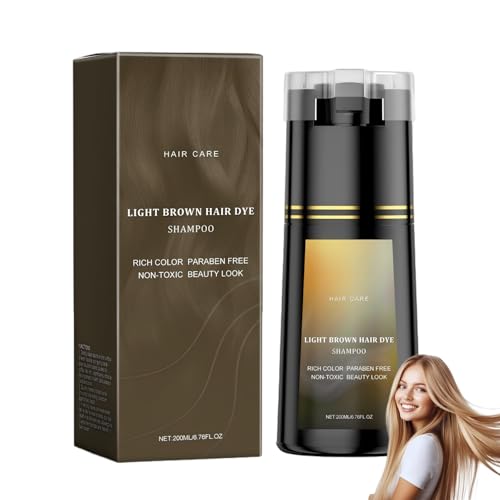 Champú colorante de 200 ml, color de peinado, brillante y duradero, nutre suavemente, alisa y cuida el cabello brillante (marrón claro)