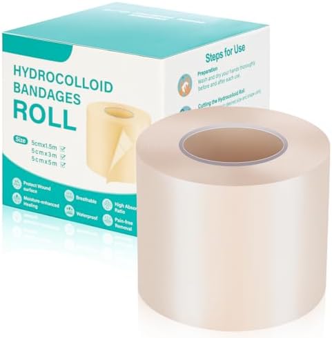 Hydrocolloid Roll for Wound Care, Upadated Medical-Grade Hydrocolloid Bandages with Self-Adhesive, Bed Sore Bandages, Highly Absorbent for Burn, Blister, Acne Care, Sterile and Waterproof (2in*5ft)