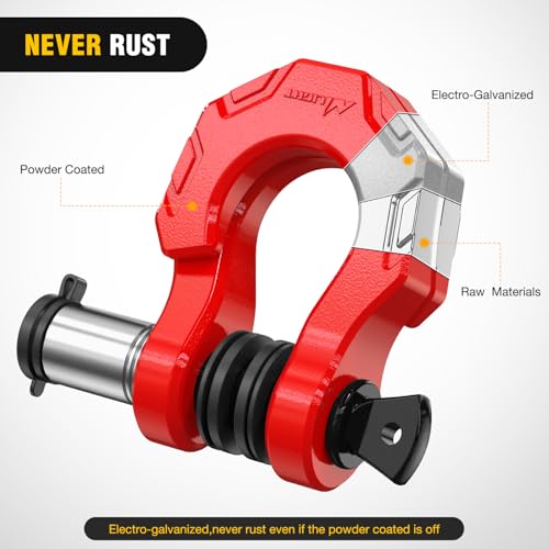 Image of Nilight 2 Pack 3 /4 inch D-Ring Separate Shackle with 7 /8 inch Lock Pin 45,000 lbs Break Strength, Off Road Recovery Shackle with Isolators Washers for Use with Tow Strap, Winch, Truck Vehicle (Red)