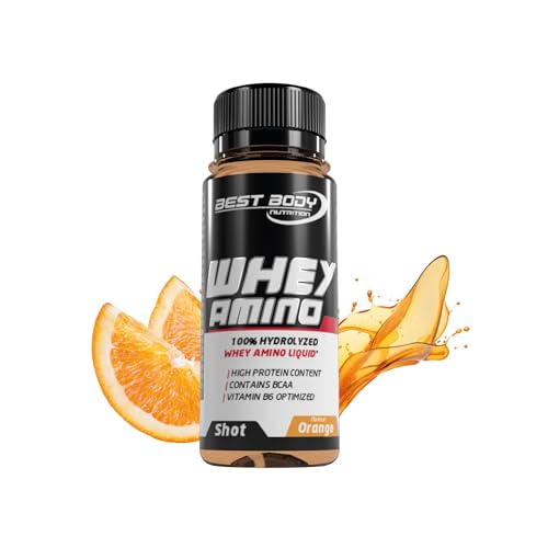 Best Body Nutrition – Whey Amino Shot Orange – 60 ml – Molkenproteinhydrolysat – 11 g Protein – BCAA – Vitamin B6 – trinkfertig – Aminosäuren für Fitness & Sport – Eiweiß – Regeneration
