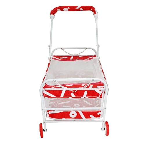 Image of BABYBLESSING Baby Cradle with Swing and Mosquito Net | with 4 Wheels | Foldable & Movable | Sturdy and Safe | Durable | Jhulla | Palna | Easy to use | Red