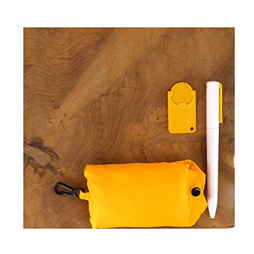 STUDIO.MUNET Happy Yellow - Juego de compra (3 piezas, bolsa plegable para la compra, chip para el carro de la compra, bolígrafo, útil y moderno)