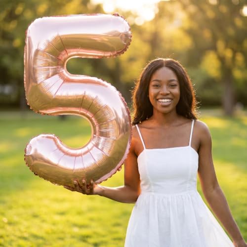 Image of YPSelected 32 Inch Large Foil Helium Number Balloon Birthday Wedding Party 0-9 (Rose Gold, 5)