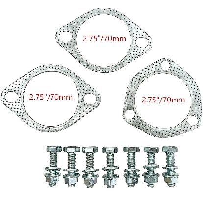 Universal 2.75 Inch 70mm Exhaust Gasket & Hardware Kit (2-Bolt & 3-Bolt) - Compatible with Honda Civic, Acura Integra, Aftermarket Systems (Skunk2, Apexi, Yonaka)