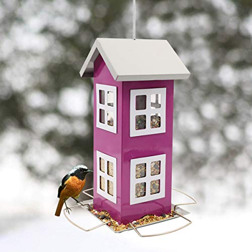 Goodeco Metal Bird Feeder Garden Decor - Bird Feeders For Outdoors Hanging,Country House Design Squirrel Proof,Easy Cleaning & Refills,Grandpa Gifts,4.7 * 10.2" (Purple) #TOP6