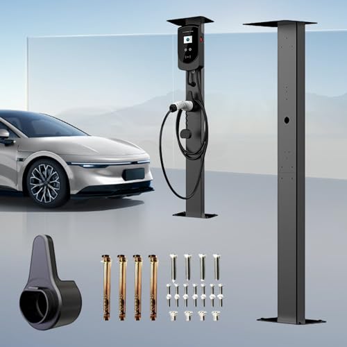 IDAMAKON Universeller Wallbox Standfuß Stand Standmontagepfosten Standsäule Ladestationen Wetterfester EV-Ladesäulenständer aus Aluminium mit Regendach & Kabelmanagement für Einfahrt Parkplatz