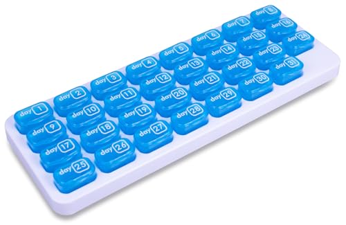Aidapt Monthly Pill Organiser 31 Days Medication Storage with Removable Compartments Holder for Medicine&Vitamins Travel Use Portable Pill Case Elderly