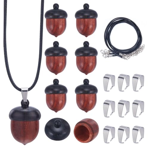 SUNNYCLUE 6 Sets Wooden Acorn Locket Necklace Making Kit Wooden Acorn Charms Wood Acorn Charms Autumn Christams Mini Wooden Nut Charms Brown Detachable Wood Acorn Box Charms for jewellery Making Kits