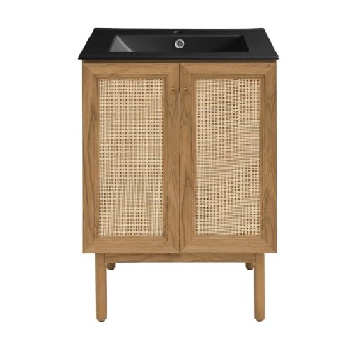 Image of Swiss Madison Classe 24 in. Oak Bathroom Vanity with Black Ceramic Sink Top