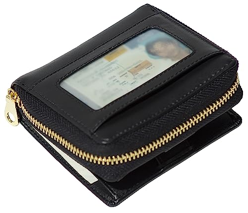 Women's Genuine Soft Leather Scan Proof Small Wallet Zip Coin Pocket in Black2