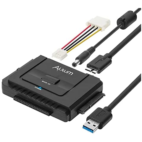 Alxum IDE to SATA Converter, IDE to USB Adapter External Hard Drive Reader for 2.5/3.5 inch IDE HDD and SATA III HDD/SSD, Support One Touch Backup, with 12V/2A Power Supply Cover