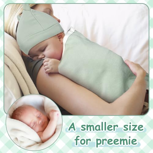 Image of Ramede 6-Pack Preemie Baby Swaddle Blankets with Hats, Breathable 100% Cotton Baby Swaddles, Suitable for Preemie Babies and Newborns, Soft Cotton, Adjustable(Alpaca,Green)