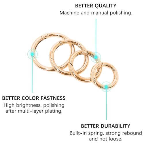 QUMENEY 16 STÜCKE Zinklegierung Runde Karabiner, Frühling Snap, Rund Karabinerringe Schlüsselanhänger (goldfarben)