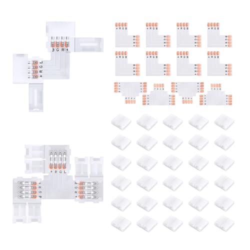 Pmxary 42Pcs 4 Pin LED Strip Connectors Kit for 5050 10mm Wide RGB LED Strip Light, Includes...