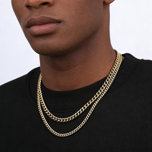 2PCS Cuban Link Chain Set for Men - Gold/Silver Plated Stainless Steel Layered Chain Necklace Non-Tarnish Jewelry Gift 16"/18", 18"/20", 20"/22", 22"/24" - Image 5