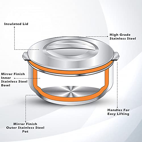 Image of MAGMA Muffins Elegant Stainless Steel Casserole for Roti /Chapati | Double Wall Insulated Hot Pot for hot Meal 2500,1Pc