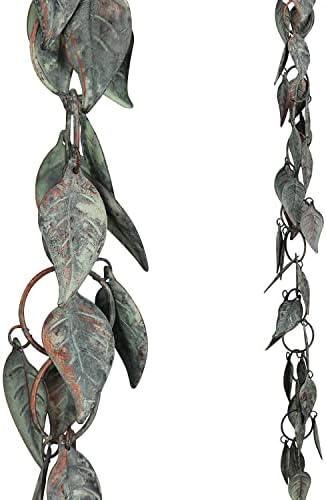 Aifeorzo 8.5 FT Rain Chain, Rain Chains for Gutters, Metal Rain Chain Downspouts, Circle with Leaves Rain Gutter Chains, Metal Rain Catcher for Outside, Decorative Your House and Garden, Verdigris