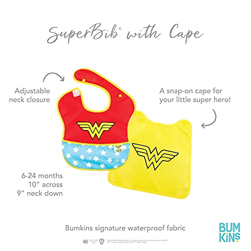 Bumkins Bibs, Dc Comics Wonder Woman, Baby Bibs For Girl Or Boy, Superbib With Cape, Baby And Toddler Bib For 6-24 Months, Baby Bib For Eating, Feeding Bib, Waterproof Fabric #TOP4