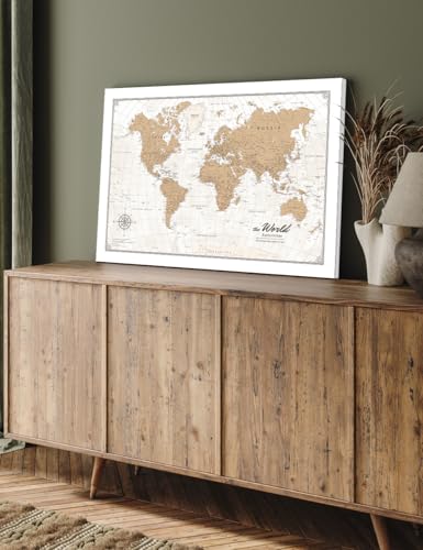 Image of IPIC - Vintage World Map Canvas Wall Art, Travel Map Print for Home, Office, or Study, Push Pin Wall Decor for Travel Lovers, Ready to Hang