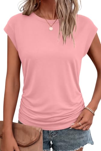 Image of Bliwov Womens Summer Tops Cap Sleeve Crew Neck Casual T Shirts