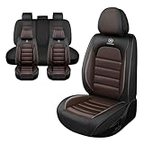 Iceleather Car Seat Covers for Nissan NV Passenger NV3500 HD 2014-2021,Waterproof Soft Breathable PU Leather Seat Cover with Storage Pockets(Black&Coffee,Full Set)