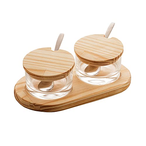 CONJUNTO 2 AÇUCAREIROS COM SUPORTE MADEIRA PINUS 24X13X7cm