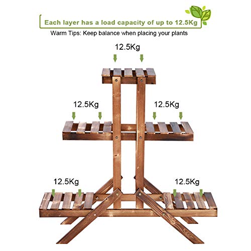 Plant Stand Indoor Outdoor Wooden Flower Display Storage Shelves Rack 3 Tier Ladder Pots Plants Holder for Garden Lawn Patio Office Living Room Balcony Brown