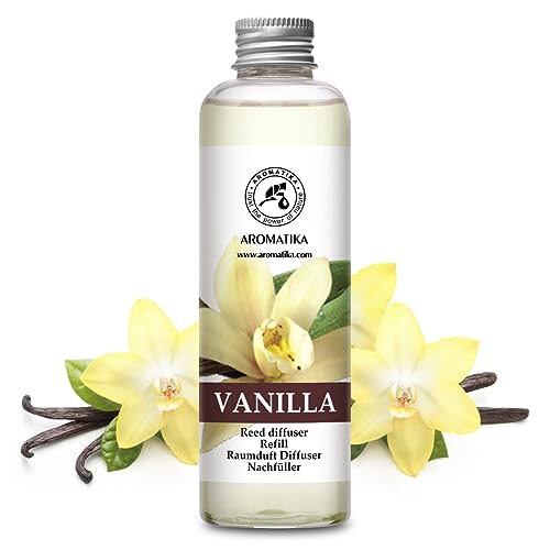 Raumduft Nachfüllflasche Vanille 200ml - Nachfüller mit Naturreinem Ätherischen Vanille Öl - Intensiv & Langanhaltend Aroma Natürlich - Raumlufterfrischer fur Zuhausem - Büro - SPA - Aromatherapie