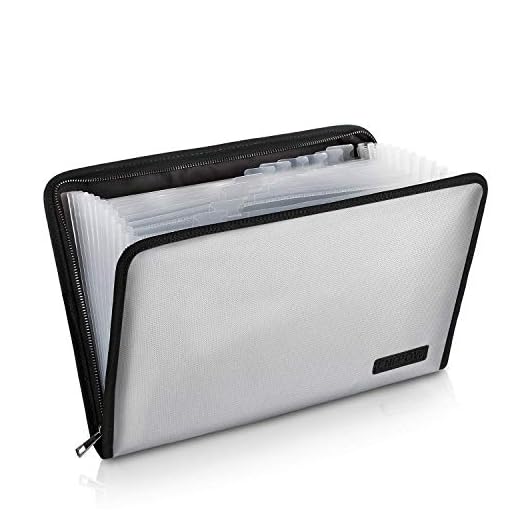 Expanding File Folder Important Document Organizer Fireproof and Waterproof Document Bag with A4 Size 13 Pockets Zipper Closure Non-Itchy Silicone Coated Portable Filing Wallet Pouch(Silver)