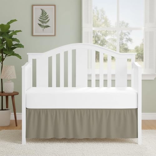 Image of Luxury Crib Bed Skirt 28 inch x 52 inch with 14 Inch Drop Soft & Breathable Dust Ruffle Fits Standard Crib and Toddler Bed Nursery Microfiber Fabric Ruffle Bed Skirt for Baby Boys or Girls Taupe Solid