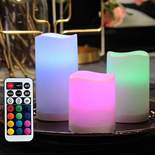 Image of Remote Control Rechargeable Flameless LED Candle Light, Outdoor /Indoor Color Changing Plastic Candle, 3 Pack