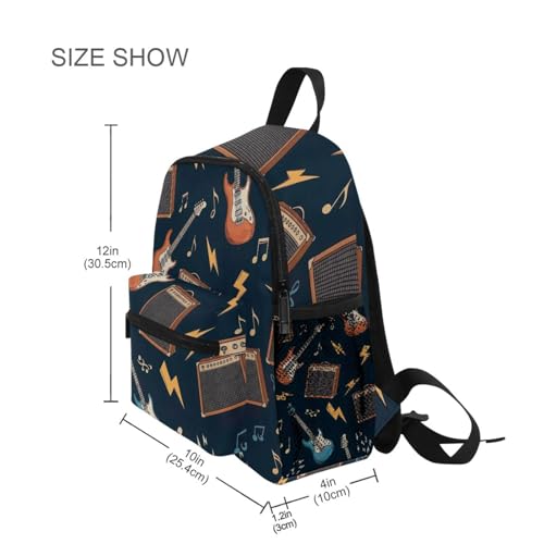 Backpack for Toddler Boys Girls, Cute Guitars Dark Blue Kids Backpacks with Name Tag Kindergarten Backpacks, 3-8 Years4