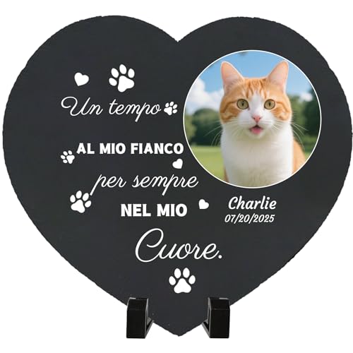 Umitive Targa Commemorativa per Gatti con Foto - Pietra Tombale Personalizzata, Regalo di Condoglianze per la Perdita del Tuo Animale, Decorazione da Giardino (Style H)