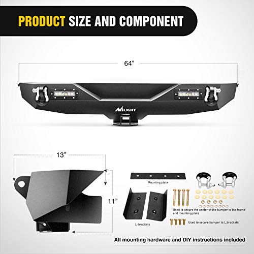 Image of Nilight Front + Rear Combo Compatible for 2007-2018 Jeep Wrangler JK,Rock Crawler Bumper with Hitch Receiver & Nilight Upgraded LED Lights Off Road Textured Black