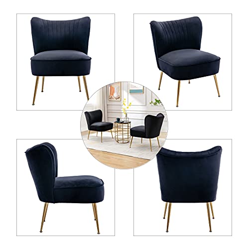 Duomay Modern Accent Chair Set Of 2 Velvet Slipper Chair With Gold Legs Wingback Side Chair For Living Room Bedroom Entryway Small Corner Chair For Space Saving, Black #TOP1