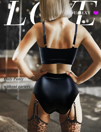 LOVE YOU SEXY Damen Kunstleder und SeitenHohle Spitze Höhe Taille Unterhosen mit Reißverschluss, Schwarz Unterhosen, Groß