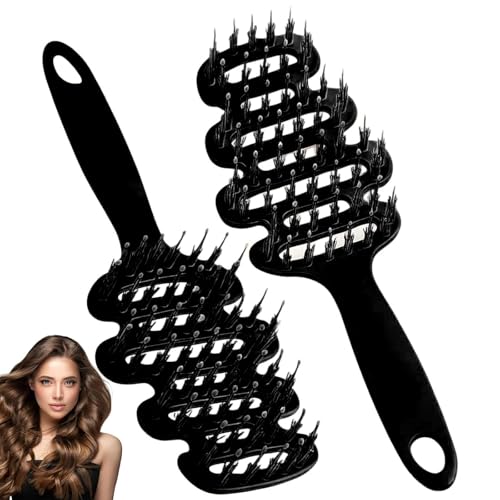 2 PCS Volume Hair Brush, Curly Hair Brush for Volumizing and Defining Bounce Curls, Round Brush for Fine and Thinning Hair, Black
