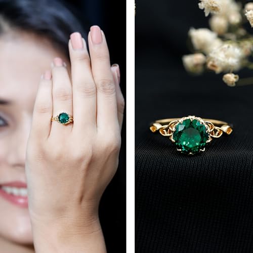 Certified Lab Grown Emerald 8 mm Round Engagement Ring, AAAA Quality, Celtic Knot Ring (Ready to Gift)2