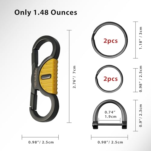 Image of Heavy Duty Keychain with Quick Release Double Carabiner Clip, Key Rings, D Ring, Car Key Holder for Belt Loop