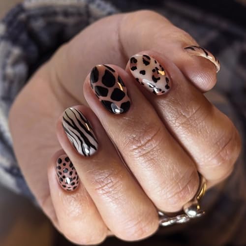 CUZIAM Leopard Print Press on Nails Extra Short-Soft Gel Full