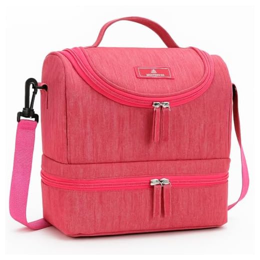 Lancheira Térmica Bolsa com Alça de mão e ombro Para Marmita Adulta Dividida em 2 andares com zíper (Rosa)